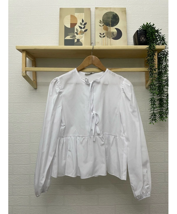 Önden Bağcıklı Kısa Gömlek