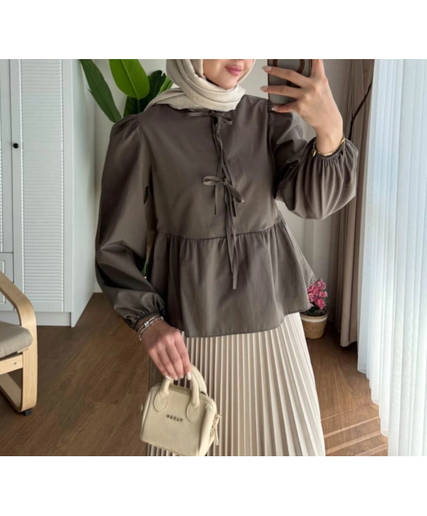 Önden Bağcıklı Kısa Gömlek