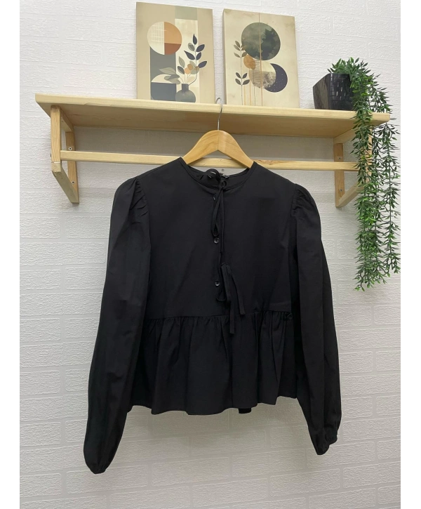 Önden Bağcıklı Kısa Gömlek