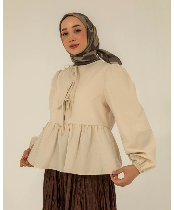 Önden Bağcıklı Kısa Gömlek