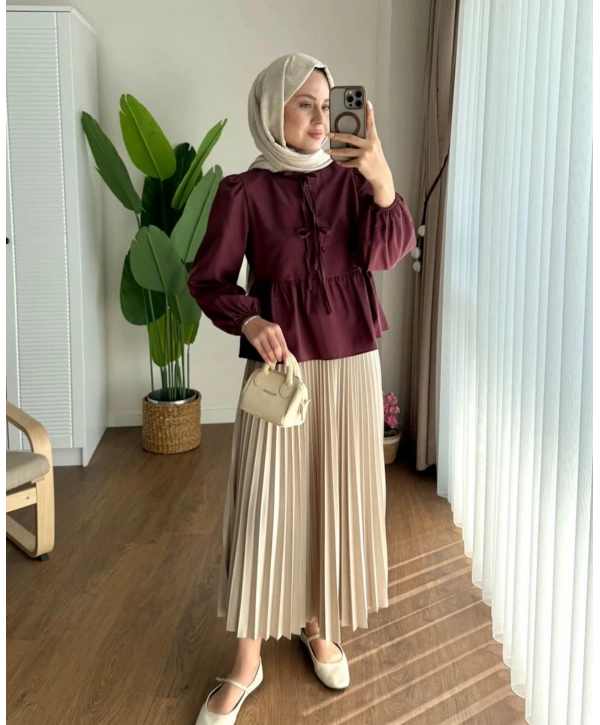 Önden Bağcıklı Kısa Gömlek