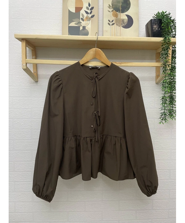 Önden Bağcıklı Kısa Gömlek