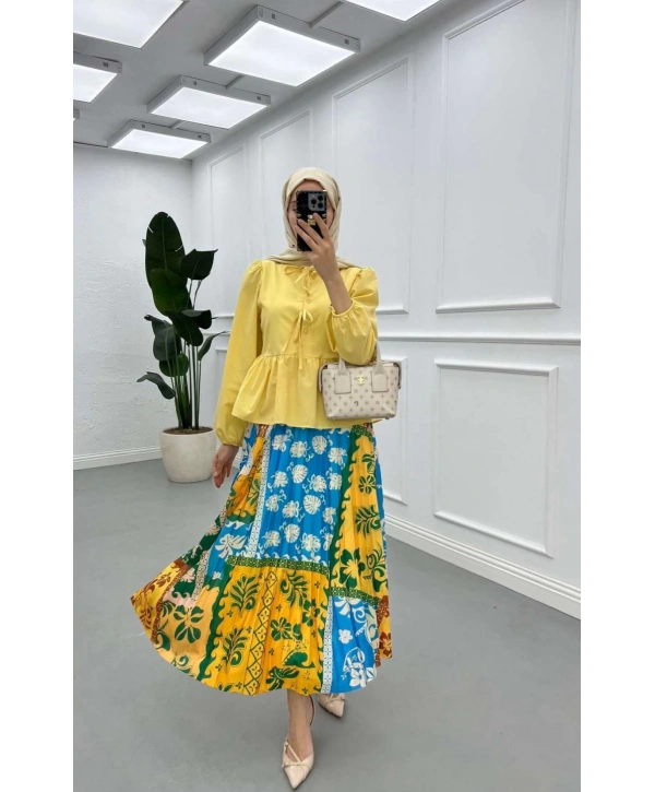 Önden Bağcıklı Kısa Gömlek - Sarı