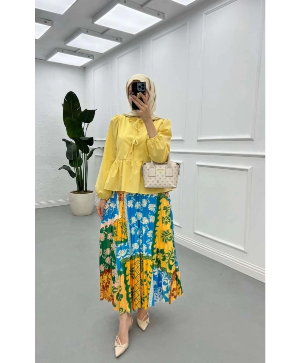 Önden Bağcıklı Kısa Gömlek - Sarı