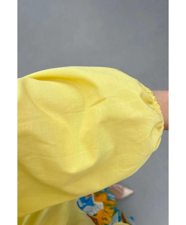 Önden Bağcıklı Kısa Gömlek - Sarı