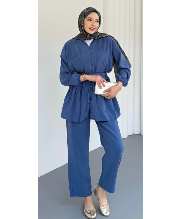 Önden Düğmeli Kuşaklı Takım