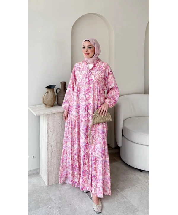 Öyküm Çiçekli Elbise - Pembe