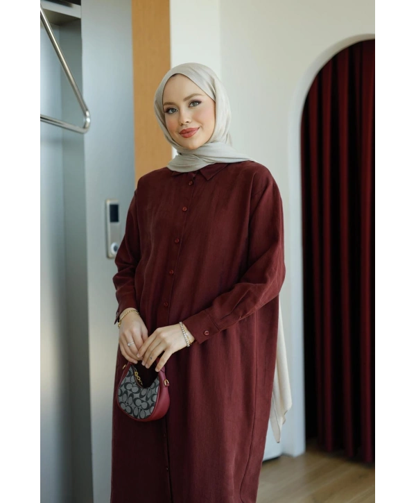 Pantolonlu Uzun Gömlekli Takım - Bordo