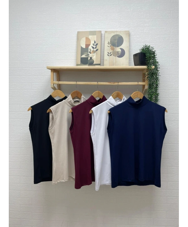 Penye Kumaş Boğazlı Badi - Beyaz