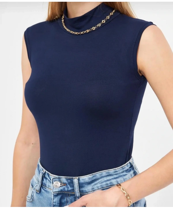 Penye Kumaş Boğazlı Badi - Lacivert