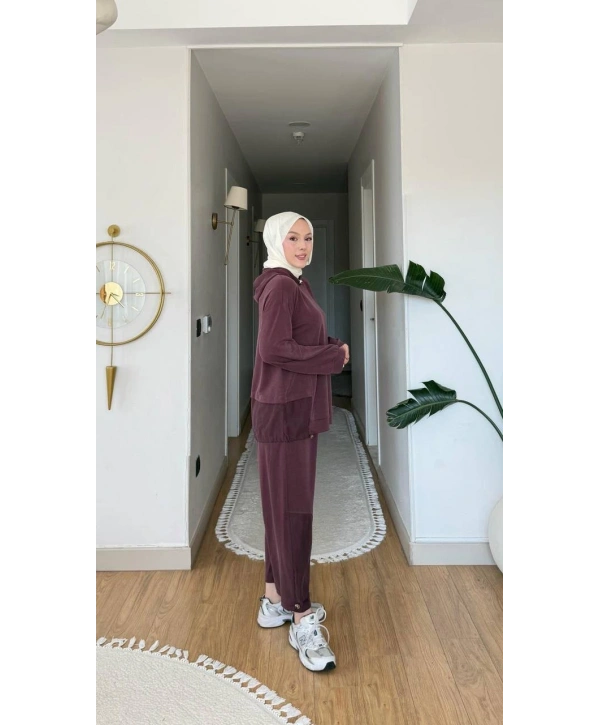 Paraşüt Detaylı Pantolonlu Spor Takım - Bordo