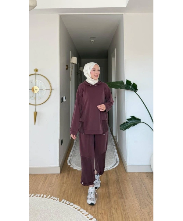 Paraşüt Detaylı Pantolonlu Spor Takım - Bordo