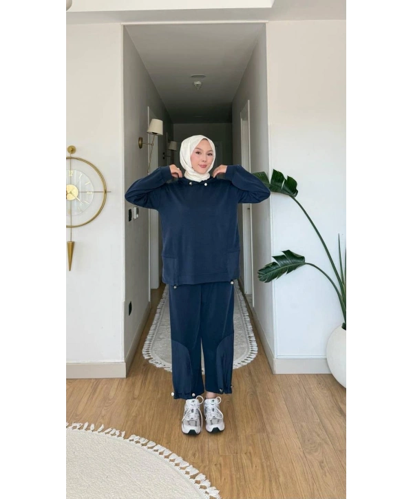 Paraşüt Detaylı Pantolonlu Spor Takım - Lacivert