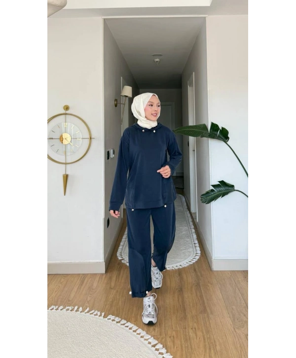 Paraşüt Detaylı Pantolonlu Spor Takım - Lacivert