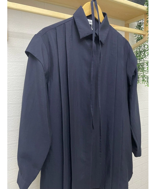 Pile Detaylı Kuşaklı Tunik - Lacivert