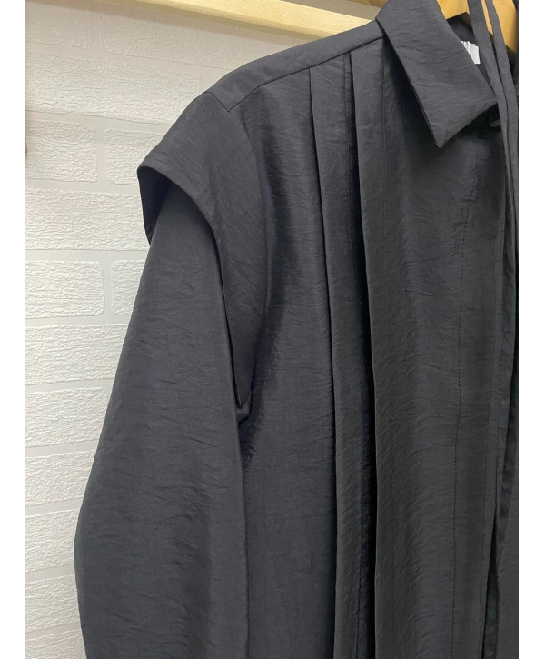 Pile Detaylı Kuşaklı Tunik - Siyah