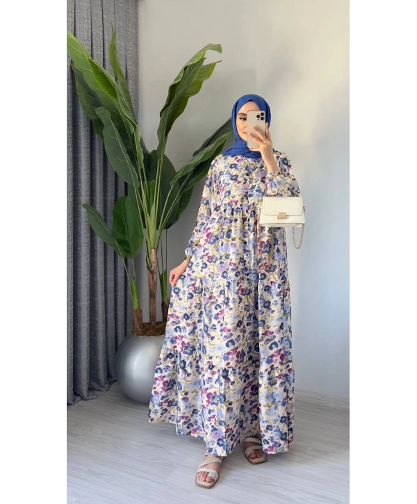 Rana Çiçekli Elbise - Mor