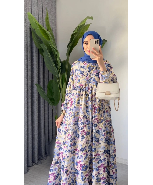 Rana Çiçekli Elbise - Mor