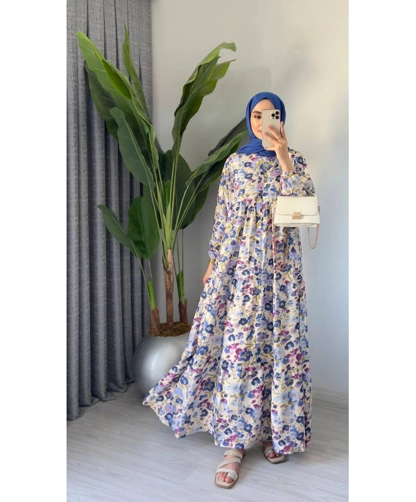 Rana Çiçekli Elbise - Mor