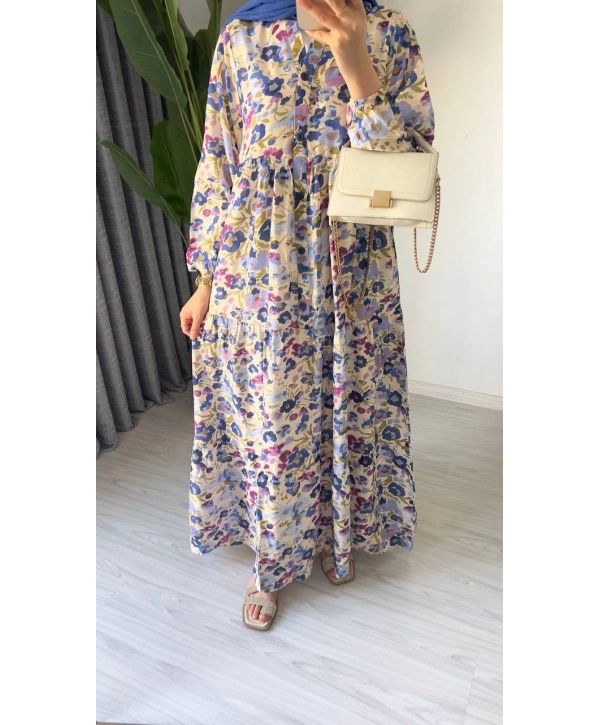 Rana Çiçekli Elbise - Mor