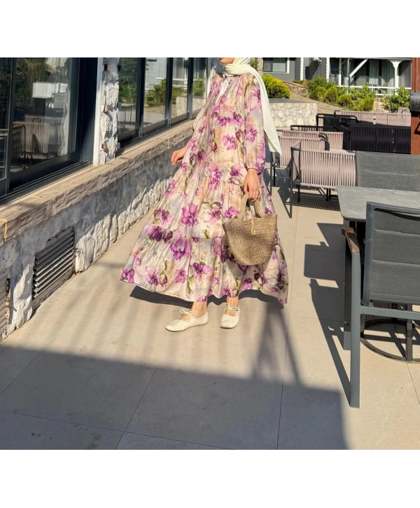 Rana Çiçekli Elbise - Lila