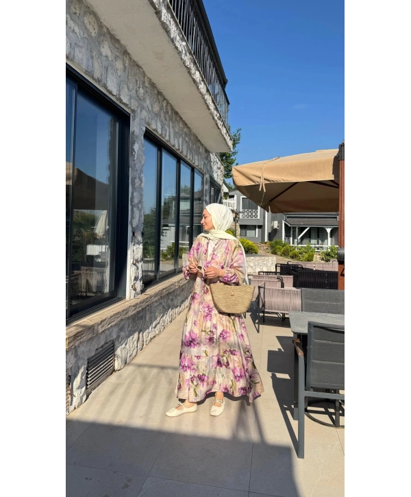 Rana Çiçekli Elbise - Lila