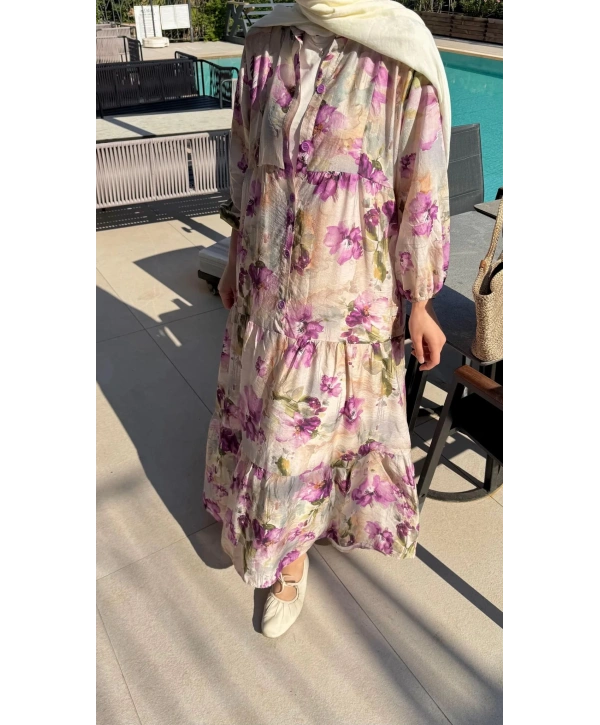 Rana Çiçekli Elbise - Lila