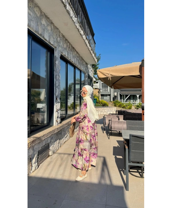 Rana Çiçekli Elbise - Lila