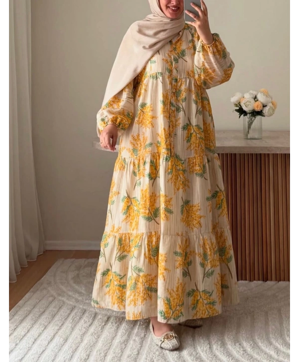 Rana Çiçekli Elbise - Sarı 2