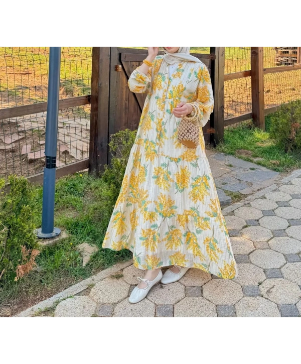 Rana Çiçekli Elbise - Sarı 2