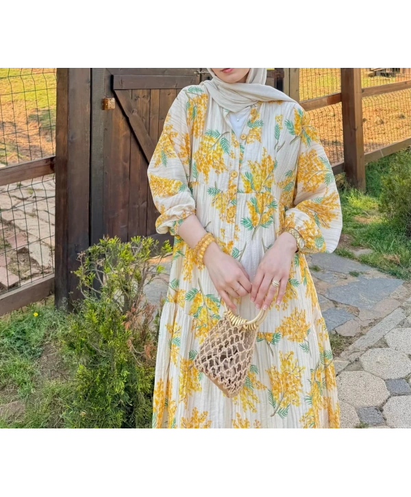 Rana Çiçekli Elbise - Sarı 2
