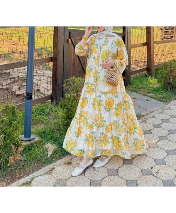 Rana Çiçekli Elbise - Sarı 2