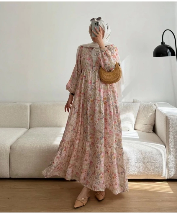 Rana Çiçekli Elbise - Pembe 3