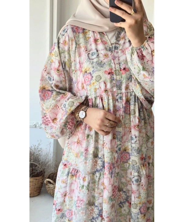 Rana Çiçekli Elbise - Pembe 3