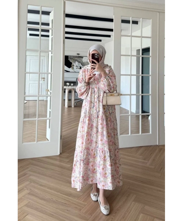 Rana Çiçekli Elbise - Pembe 3