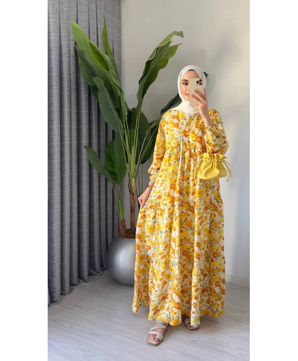 Rana Çiçekli Elbise - Sarı