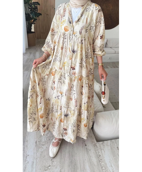 Rana Çiçekli Elbise - Bej