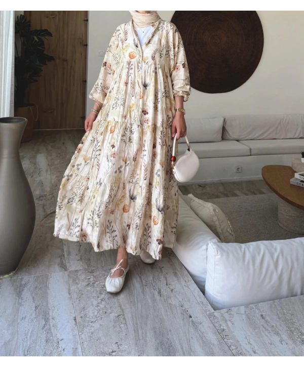 Rana Çiçekli Elbise - Bej