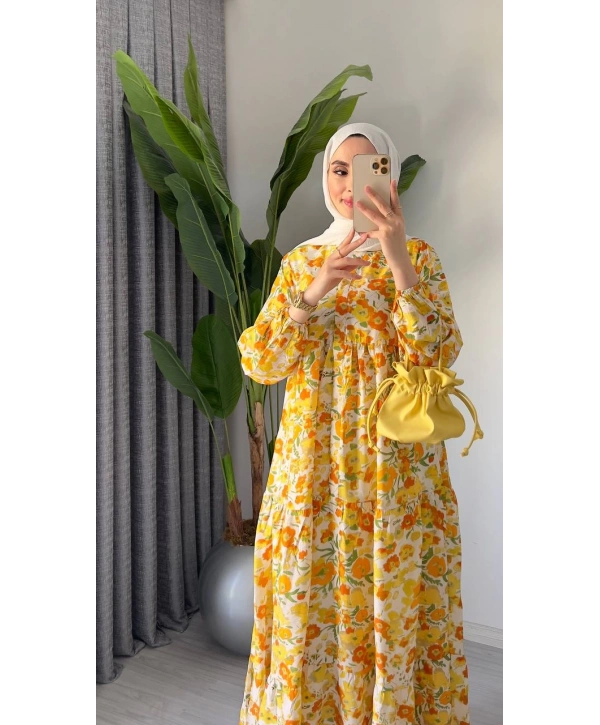 Rana Çiçekli Elbise - Sarı