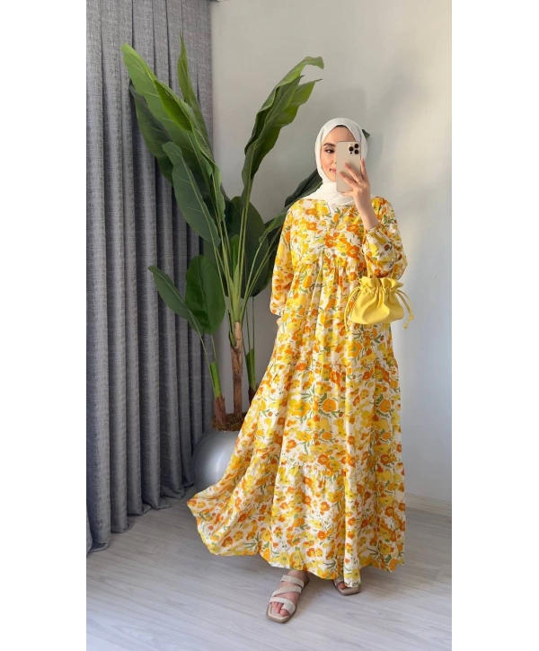 Rana Çiçekli Elbise - Sarı