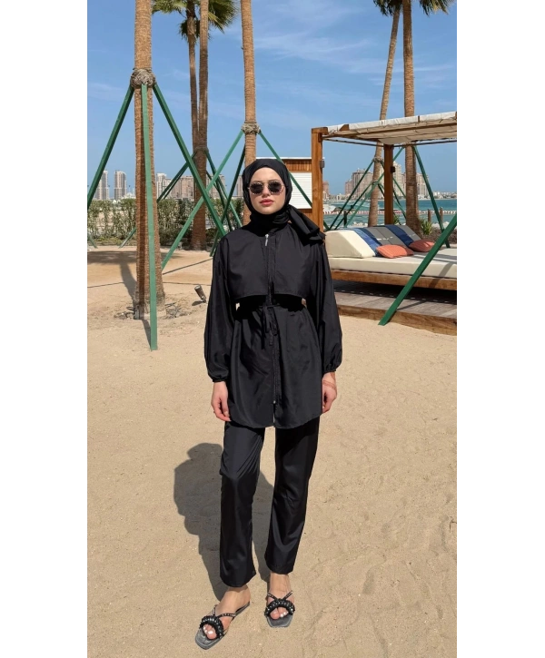 Roba Detaylı Tesettür Mayo - Siyah