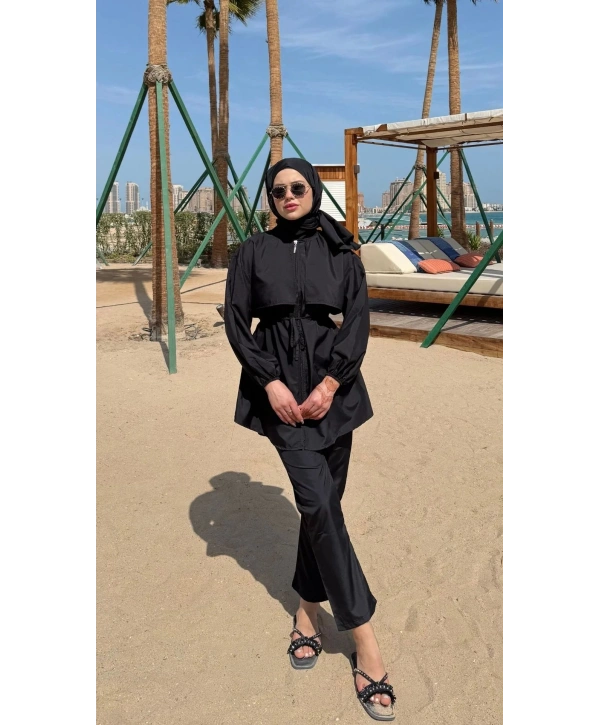 Roba Detaylı Tesettür Mayo - Siyah