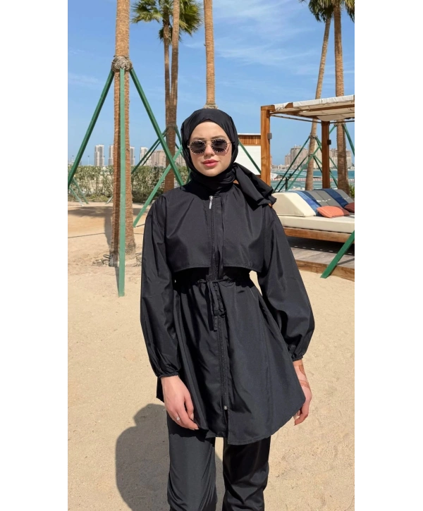 Roba Detaylı Tesettür Mayo - Siyah