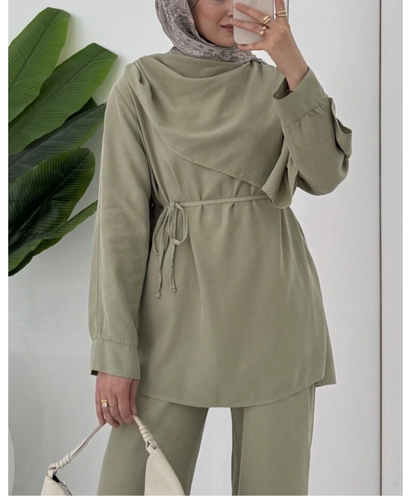 Şal Yaka İkili Takım - Yeşil