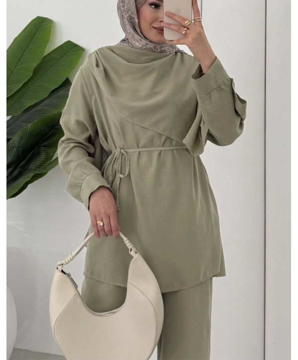 Şal Yaka İkili Takım - Yeşil