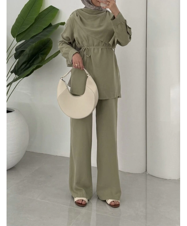 Şal Yaka İkili Takım - Yeşil