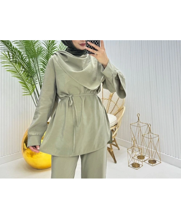 Şal Yaka İkili Takım - Yeşil