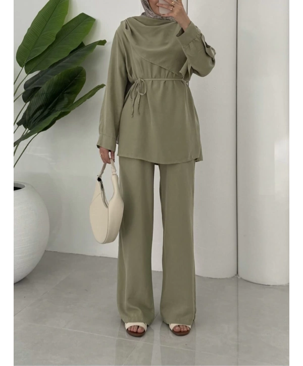 Şal Yaka İkili Takım - Yeşil