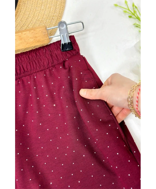 Serpme Taşlı İkili Takım - Bordo