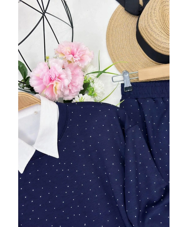 Serpme Taşlı İkili Takım - Lacivert